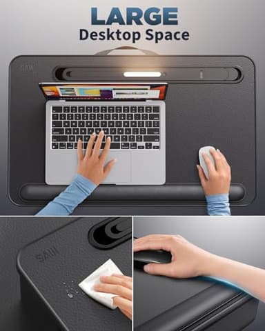 SAIJI Lap Desk with LED Light, Portable Laptop Tray with Cushion - Fits Up to 17" Laptops & MacBook, Lap Table Stand for Bed and Couch, Lap Desk for Writing and Reading - Image 4