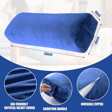 HOMBYS Shredded Foam Yoga Bolster Pillow for Restorative Yoga & Meditation, Versatile Rectangular Yoga Support Pillow Premium Meditation Cushion with Washable Velvet Cover & Carry Handle, Dark Blue - Image 2