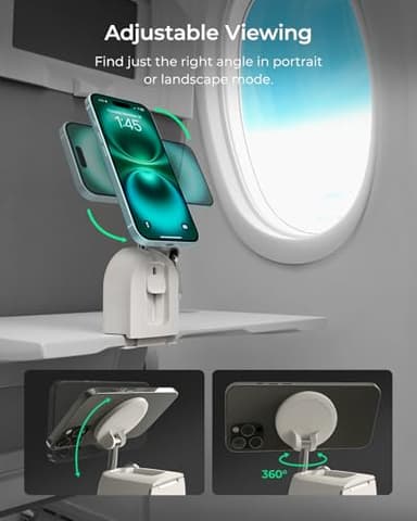 iOttie Treker Travel Essentials Magnetic Airplane Phone Holder with 360° Rotation Swivel Head and Magnetic Ring Adapter for Universal Compatibility with MagSafe, Qi2, iPhone, and Android Smartphones - Image 4