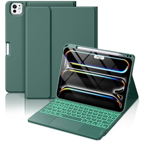 Hamile for iPad Pro 11-inch Case with Keyboard (M4) - Magnetic Wireless Detachable Keyboard with Multi-Touch Trackpad 7 Colors Backlit Stain Proof Folio Cover for iPad Pro 11 Inch 2024 - Pine Green - Image 1