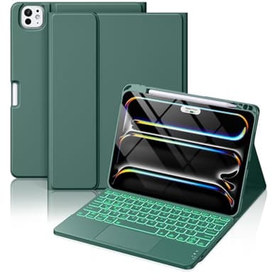 Hamile for iPad Pro 11-inch Case with Keyboard (M4) - Magnetic Wireless Detachable Keyboard with Multi-Touch Trackpad 7 Colors Backlit Stain Proof Folio Cover for iPad Pro 11 Inch 2024 - Pine Green - Image 1