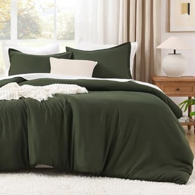 Litanika Oversized King Comforters Olive Green Super King Size, 3 Pieces Lightweight Solid Bedding Comforter Set, All Season Fluffy Bed Set (120x120In Comforter & 2 Pillowcases) - Image 1