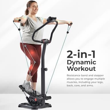 Sunny Health & Fitness 2-in-1 Premium Power Stepper with 400lbs Weight Capacity and Resistance Bands, Low-Impact Cardio, Space-Saving, Height-Adjustable, with Bluetooth and Free SunnyFit App - Image 3
