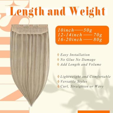 Fshine Invisible Wire Hair Extensions Real Human Color 16 Highlight 22 Blonde Fish Line 70 Gram Removable Clips Extensions for Women 12 Inch - Image 5