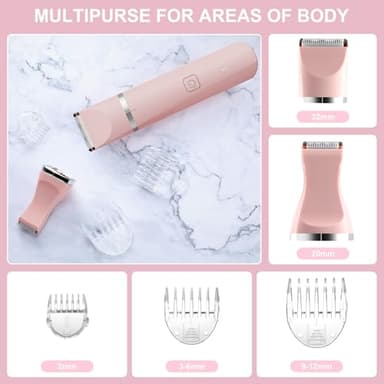 Bikini Trimmer for Women - 2 in 1 Electric Lady Pubic Hair Private Area Legs Arms Removal Personal Elecrtric Razor Shaver Rechargeable with Snap-in Ceramic Blades, Wet and Dry Use,Pink - Image 6
