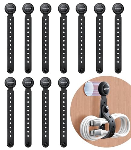2025 Upgraded Magnetic Cable Ties with Magnets for Bundling & Cable Management– JOYROOM Reusable Silicone Cord Ties Multi-Purpose Cord Organizer Clips for Home, Office & Travel (12-Pack,Black) - Image 1