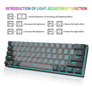 Snpurdiri 60% Wired Mechanical Gaming Keyboard, Ice Blue LED Backlit 61 Keys Mini Wired Office Keyboard for Windows Laptop PC Mac (Black-Grey, Red Switches) - Image 3
