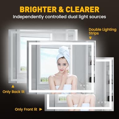 YOLEO 24x36 LED Bathroom Mirror, 36x24 Led Mirror for Bathroom with Front and Backlit, Lighted Bathroom Vanity Mirror for Wall, Anti-Fog, Dimmable, Memory Function, 3 Colors, Horizontal/Vertical - Image 2
