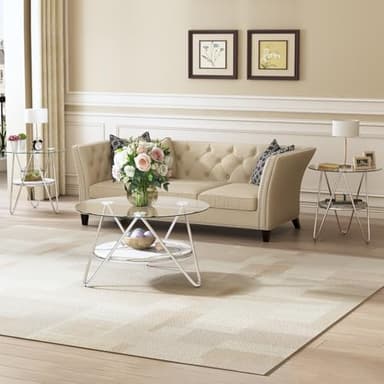 ASYA Round Coffee Table with Storage, 2-Tier Glass Coffee Table for Living Room, Modern Living Table with Tempered Glass & Metal Frame (Faux Marble) - Image 6