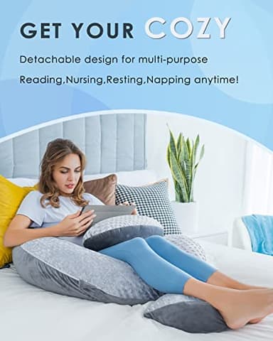 QUEEN ROSE Pregnancy Pillows, E Shaped Full Body Pillow for Sleeping, with Pregnancy Wedge Pillow for Belly Support, 60 Inch Maternity Pillow for Side Sleeper, Grey Velvet - Image 8