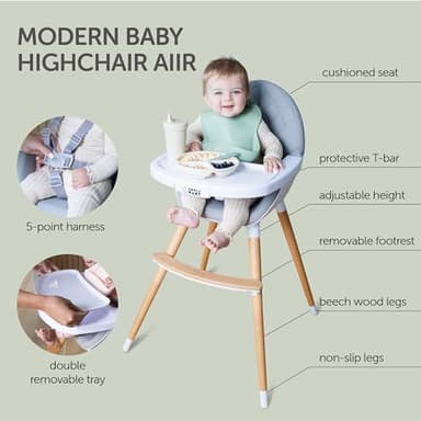 Convertible High Chair for Babies, Toddlers, Kids & Children - Wooden Highchair with Adjustable Height & Dishwasher Safe Tray - Wood Feeding & Dining Chair - Converts to Booster Seat - KoolaBaby - Image 2