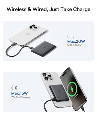 Baseus Picogo Power Bank, Smallest 5000mAh Magnetic Portable Charger with Stand, Qi2 Certified 15W Ultra-Mini MagSafe Battery Pack, Alloy Wireless Travel Fast Charger for iPhone 17/16 Series(Black) - Image 5