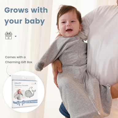 ZIGJOY Baby Transitional Swaddles for Newborns: 0.5 Tog Arms Up Sleep Sack 3-6-12 Months Soft Cotton Shark Fin 2 Way Zipper Wearable Blanket Newborn Transition Swaddle Sleeping Sacks for Boy and Girl - Image 6
