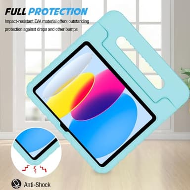ProCase Kids Case for iPad A16 11th Generation 2025/iPad 10th Generation 2022 with Pencil Holder, iPad 11/10 Case Shockproof Lightweight Cover with Stand Convertible Handle for Children -Aqua - Image 3