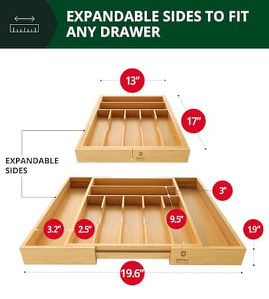 ROYAL CRAFT WOOD Luxury Bamboo Kitchen Drawer Organizer - Silverware Organizer, Utensil Holder & Cutlery Tray Drawer Dividers for Flatware (9 Slot, Natural) - Image 2