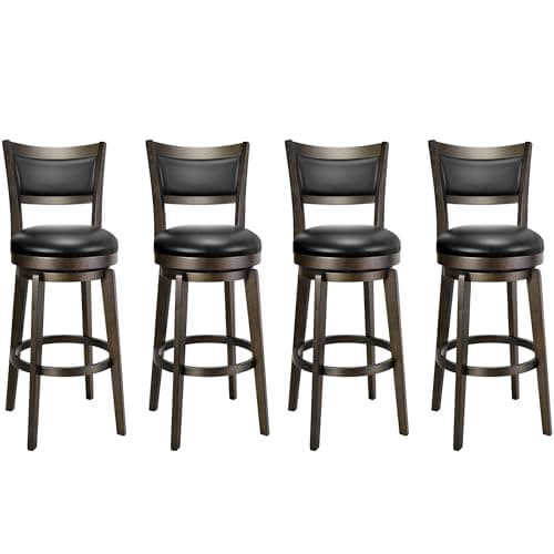 PrimeZone Swivel Bar Stools Set of 4, 30 Inch Bar Height Barstools, Black Faux Leather Bar Stool with High Backrest & Solid Wood Legs & Wrap-Around Footrest, Counter Stools for Kitchen Island, Pub - Image 1