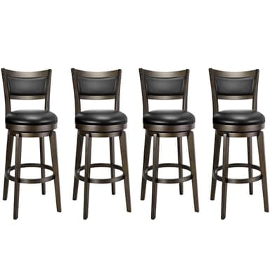 PrimeZone Swivel Bar Stools Set of 4, 30 Inch Bar Height Barstools, Black Faux Leather Bar Stool with High Backrest & Solid Wood Legs & Wrap-Around Footrest, Counter Stools for Kitchen Island, Pub - Image 1