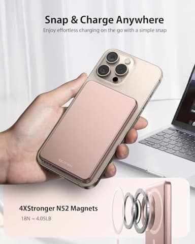 [0.3" Ultra Slim] [Alloy-Made] ULiXWH for Magsafe Portable Charger for iPhone, 2025 Upgrade 5000mAh Fast Charging Magnetic Power Bank, Wireless Battery Pack for iPhone 17 Air 16 15 Pro Max 14 13, Pink - Image 5