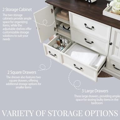 IFGET Farmhouse 5 Drawers Dresser for Bedroom, Wood Rustic Storage Organizer Closet Chest, Chest of Drawers w/Groove Barn Door&Shelf for Closet, Living Room, Dining Room, Hallway-White - Image 4