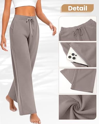 Locoowai 2 Pack Women Sweatpants Drawstring Waist Loose Yoga Baggy Joggers Casual Wide Leg Pants with Pockets(Medium,Black, Brown) - Image 5
