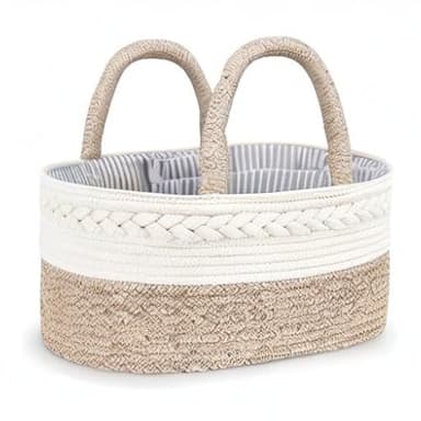 Maliton Baby Diaper Caddy Organizer, X-Large Cotton Rope, Rustic Style, Portable, 3 Compartments, A-Brown - Image 9