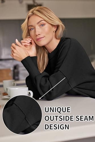 LILLUSORY Women's Oversized Batwing Sweaters 2025 Fall Outfits Trendy Crewneck Knit Side Slit Fashion Pullover Tops Black L - Image 4