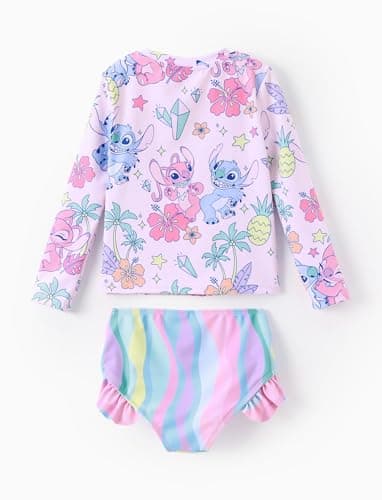 Disney Lilo & Stitch Two Piece Tankini Swimsuit Girl Bathing Suit Summer Long Sleeve Swimwear Rashguard UPF 50+ Pool Beach Swim Suit Ruffle Swimming Suits Holiday Cute Kid Multi-Color Size 6-7 Years - Image 2
