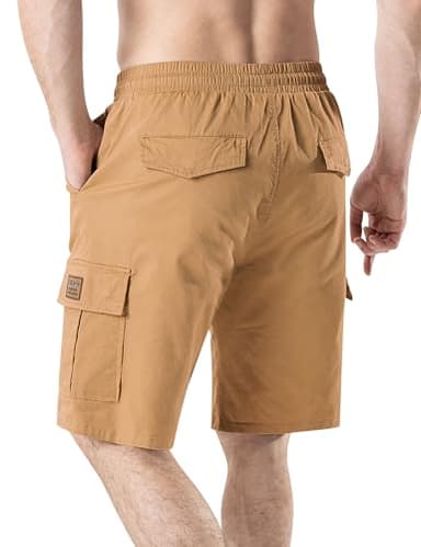 HHZ Drawstring Cargo Shorts for Mens Cotton Stretch Relaxed Fit with 6 Pockets Casual Work Hiking Summer Beach Short Man Twill Chino Shorts Khaki 2# 2X-Large - Image 3