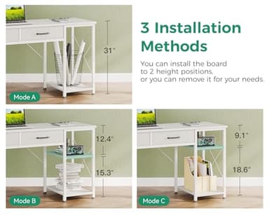 Coleshome Small Computer Desk with Drawers, 40 Inch Reversible Home Office Desk with Power Outlet, Study Laptop Vanity Table with Storage Shelves for Bedroom Small Space, White - Image 6