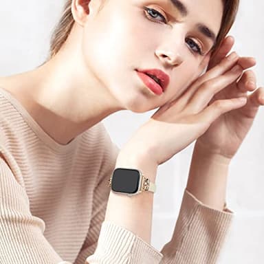 Leather Band Compatible with Apple Watch Bands for Women, Dressy Fancy Strap for iWatch Series 11/10/9/8/7/6/5/4/3/2/1/se(38mm 40mm 41mm 42mm,Milky White/Gold) - Image 4