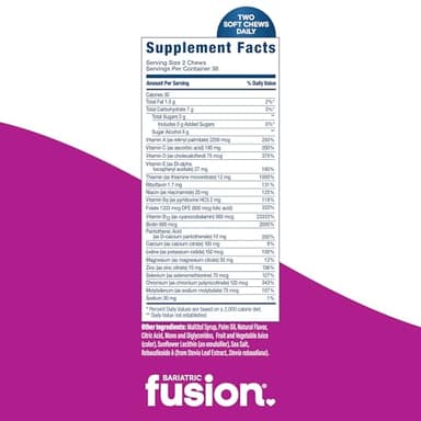 Bariatric Fusion Bariatric Multivitamin Soft Chew | Mixed Berry Fruit Flavor Chewy | Sugar Free Chewable Multivitamin Post Bariatric Surgery | Gastric Bypass and Sleeve | 60 Count | 1 Month Supply - Image 4