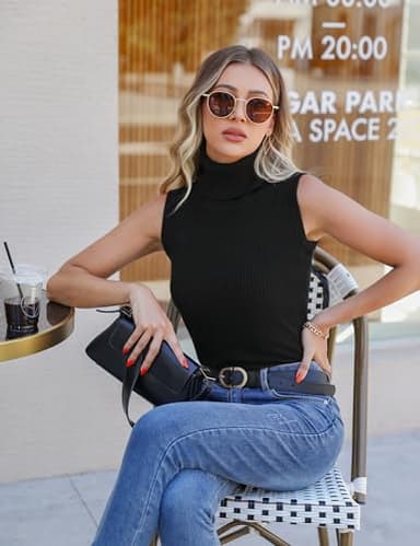 Totatuit Sleeveless Turtleneck Top Basic Wool Solid Color Knitwear Slim Fit Tank Tops - Image 4