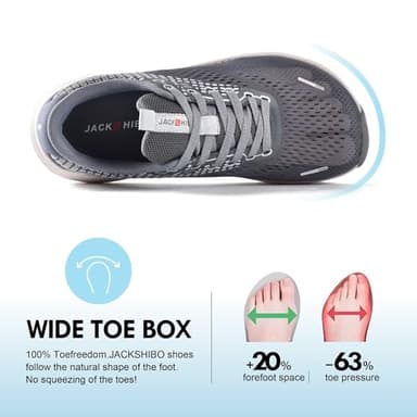 JACKSHIBO Wide Toe Box Shoes Women Arch Support Wide Sneakers for Running Walking Athletic Tennis Orthopedic Plantar Fasciitis Workout with Thick Cushion Zero Drop Sole Width Shoes Grey - Image 2