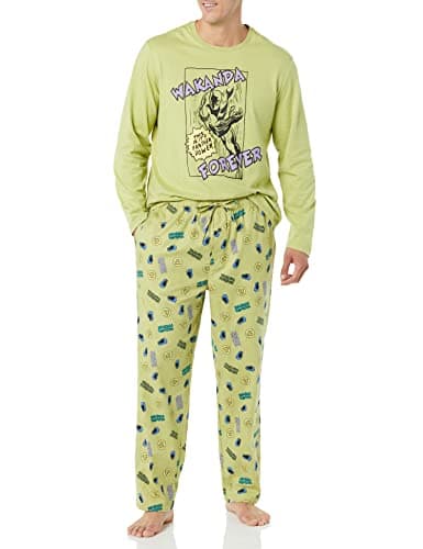 Amazon Essentials Disney | Marvel | Star Wars Men's Flannel Pajama Sleep Sets, Marvel Black Panther, Large - Image 1