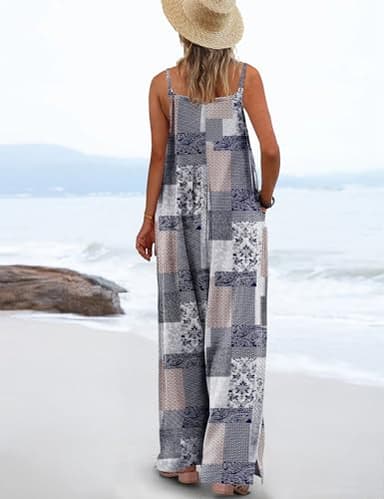 YESNO Women's Summer Casual Jumpsuits Wide Leg Overalls Floral Print Baggy Rompers with Pocket L PZZCR 260 - Image 3