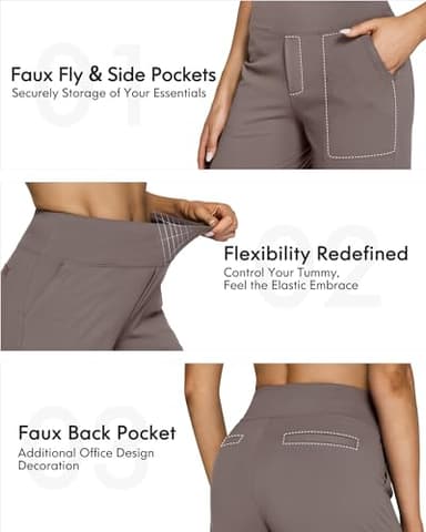 G4Free Straight Leg Yoga Pants Women High Waisted Wide Leg Flare Stretchy Tummy Control Leggings Comfy Sweat Pants with Pockets(Taupe,S,35") - Image 2