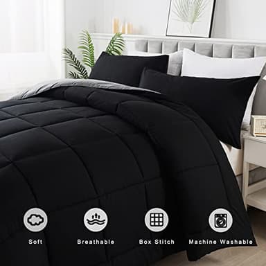 DOWNCOOL 3-Piece Queen Comforter Set - Down Alternative, Black/Grey - Image 3