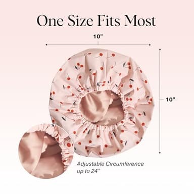 Kitsch Luxury Shower Caps for Women Reusable Waterproof - Flexi Satin Lined, Large Shower Cap for Men, Non-slip, Quick-dry, Adjustable, Stylish Hair Cap for Long & Short Hair - Cherry Print - Image 5
