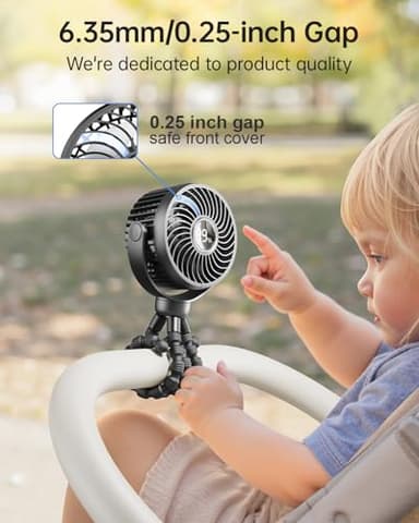 Bearwind Mini Portable Stroller Fan for Travel,360° Rotation,4-Speed LED Night Light Clip on Fans Operated by Rechargeable Battery, Baby Essentials for Car Seat Beach Bed Golf Cart (Black) - Image 3
