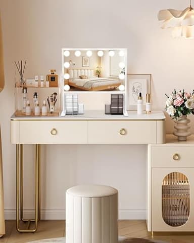 BESTOPE PRO Vanity Mirror with Lights, 23.6'' x 22.4'' Height Adjustable Makeup Hollywood Mirror with 3 Color Modes, 10X Magnification and 2 Storage Boxes, USB Charging Port, Phone Holder, Women Gifts - Image 9