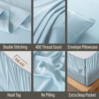 Bella Coterie Luxury Bamboo Viscose King Size Sheet Set | 100% Organically Grown | Ultra Soft | Cooling for Hot Sleepers | 18" Deep Pocket [Coastal Blue] - Image 3
