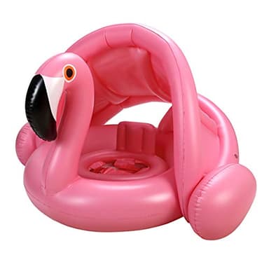 Baby Pool Float with Canopy,Flamingo Inflatable Swimming Ring,Infant Pool Floaties Sunshade Toys for Baby Girls Boys Toddlers Pink - Image 1