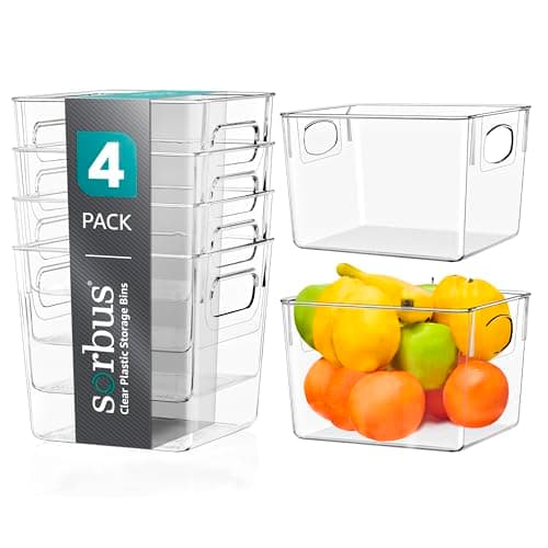 Sorbus Medium Clear Plastic Storage Bins for Shelves, Clothes, with Handle - Clear Storage Bins, Drawer, Shelf, Closet, Pantry, Fridge, Freezer Organizer Bins, Closet Organizers and Storage (4 pack) - Image 1
