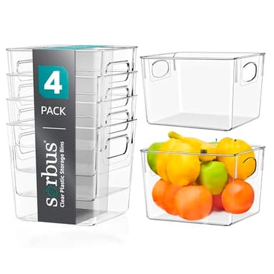 Sorbus Medium Clear Plastic Storage Bins for Shelves, Clothes, with Handle - Clear Storage Bins, Drawer, Shelf, Closet, Pantry, Fridge, Freezer Organizer Bins, Closet Organizers and Storage (4 pack) - Image 1