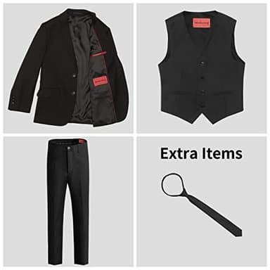 Marvelous World Boys Black Slim Fit Suits Set Formal Suits 3-Piece Size 10 Suits for Kids Toddler Tuxedos Dresswear Ring Bearer Outfit Boys Wedding Suits Dress Clothes Teen Youth Adjustable Waist - Image 3