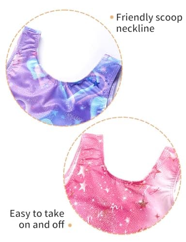 Nokecina Girls Gymnastics Leotards 2 Pack Size 4t 5t Purple Hearts Unitards Bodysuits Pink Stars Sparkly Biketard - Image 3