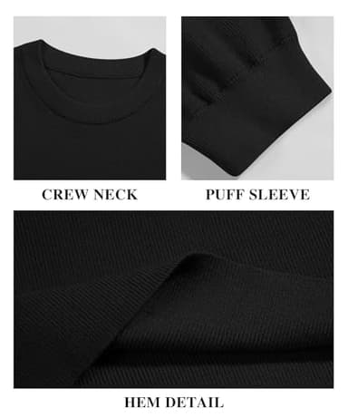 Bodosalia Womens Puff Short Sleeve Sweater Casual Summer Crew Neck Pullover Tops Ribbed Knit Sweater Blouse Black - Image 5