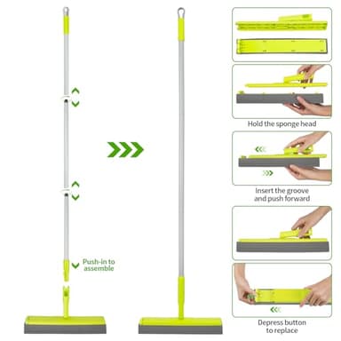 REEWII Sponge Mop and Collapsible Bucket Set with Wringer and Replaceable Mop Sponge Pads for Home Bathroom Tile Hardwood Floor Wall Cleaning - Image 5