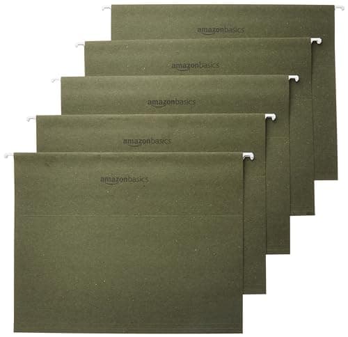 Amazon Basics Hanging Organizer File Folders for Efficient Filing, Sturdy, Adjustable Tabs, Letter Size, Pack of 25, Green - Image 1