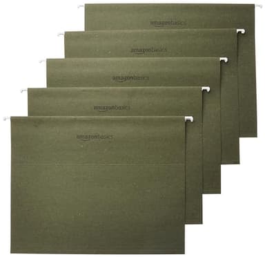 Amazon Basics Hanging Organizer File Folders for Efficient Filing, Sturdy, Adjustable Tabs, Letter Size, Pack of 25, Green - Image 1